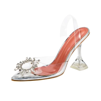 

Free shipping hot sale sexy lady clear pvc strass crystal point toe slingback high heels sandals