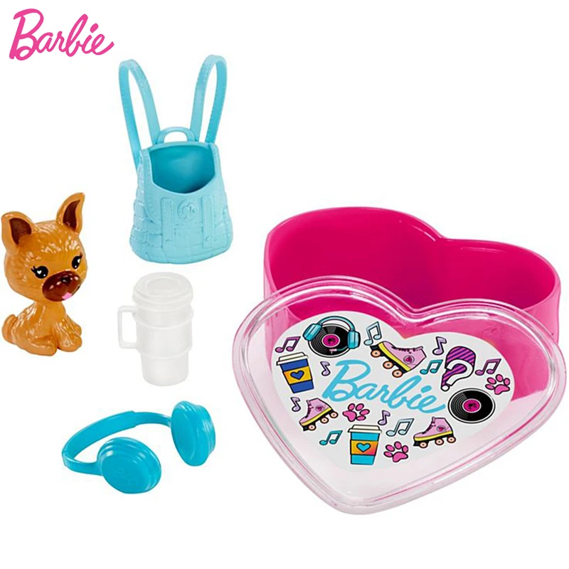 

Original Barbie Color Reveal Accessories Pet Set Boneca In Heart-Shaped Case Toys for Girls Gift Blind Box Toys with 5 Surprises