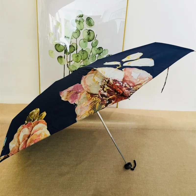 Only Jime Flowers Five Folding Sun Umbrella Female Ultra Light Compact Mini Pocket Portable Folding Sunscreen Anti-UV Umbrella