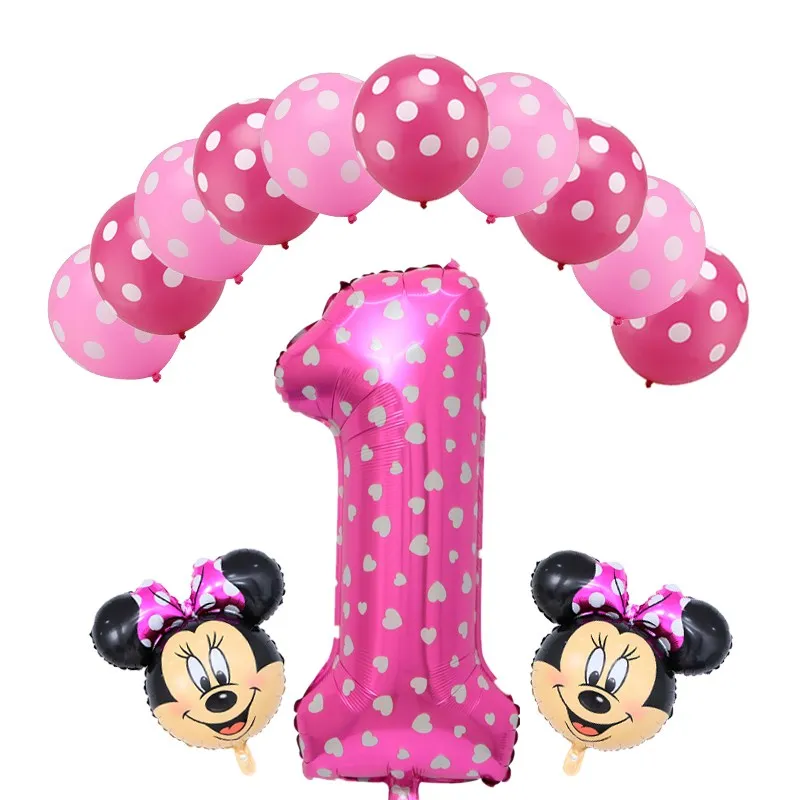 13 шт., розовые фольгированные шары с Минни Маус для девочек, 30 дюймов, номер 1, 2, 3, латексные шары в горошек, Детские вечерние украшения, детские игрушки, Globos - Цвет: 8