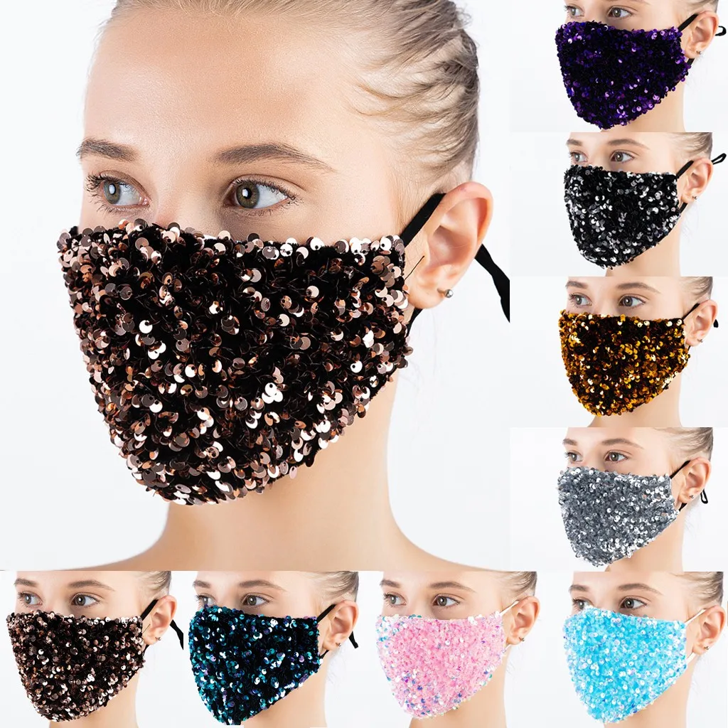 

Reusable Sequins Face Mask Washable Universal Mouth Cover Bandage Dustproof Windproof Mouth-muffle Earloops Face Mask Mascarilla