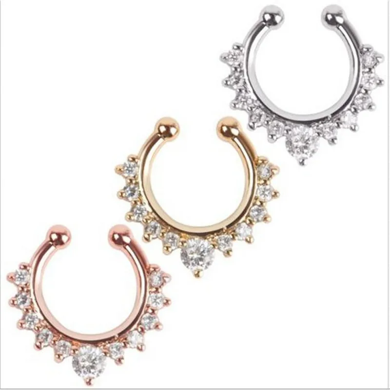 Rose Gold Diamond Мода,, женское разноцветное Золотое Кристальное носовое кольцо, носовой гвоздь, прокол, нос, пирсинг, пирсинг - Окраска металла: Rose Gold Diamond