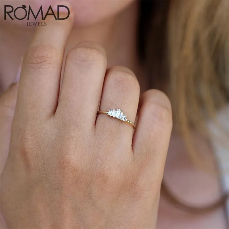 ROMAD Dainty прямоугольный Хрустальный кольца для женщин девочек простой геометрический кубический цирконий Свадебное обручальное кольцо кольца для влюбленных