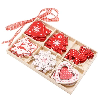 

24 Pcs Wooden Pendant Set New Year Christmas Tree Ornament Hanging Pendants with Wooden Box Xmas Gifts Home Decorations New