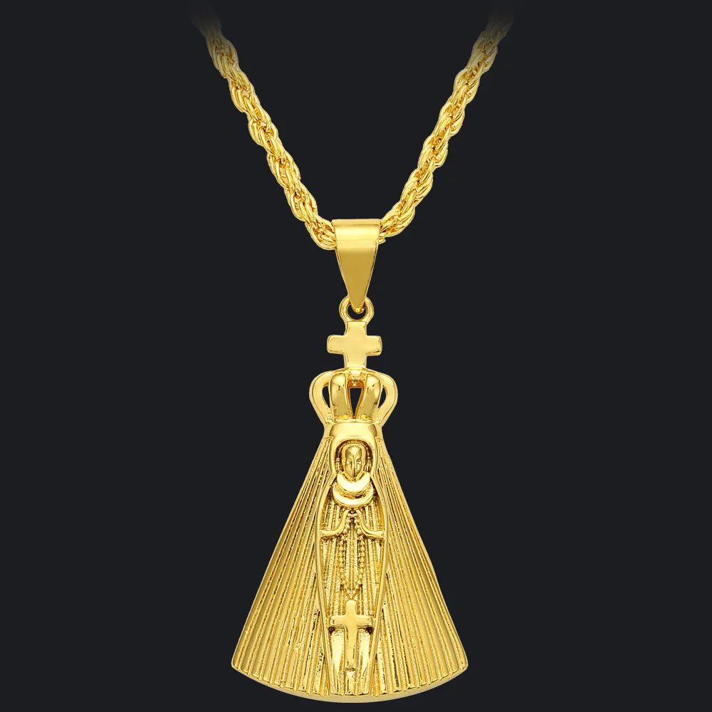 

Fashio Gold Color Blessed Virgin Mary Pendant Necklace Cocktail Party Anniversary Gift Cross Chain Hip Hop Jewelry for Men Women
