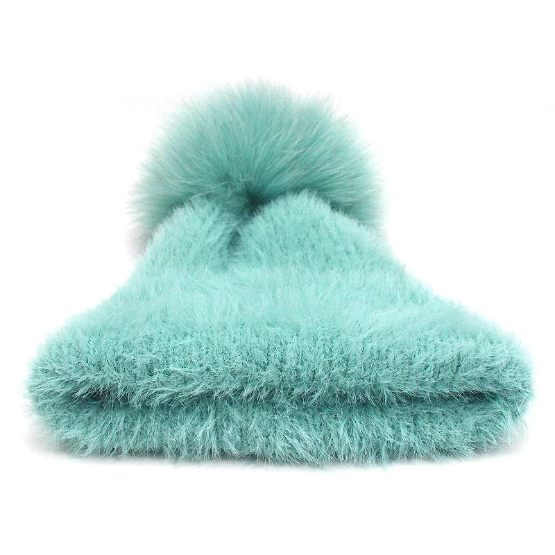 Scarf Set Real Fur Pom Pom Hat Children Winter Female Warm Wool Nature Fur Crochet Beanie Knitted Soft Solid Elasticity