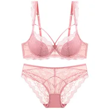 

Rocwickline New Summer and Autumn Women's Bra set Solid Patchwork Embroidery Lace Hollow Out Back Closure Push Up Minimizer sexy