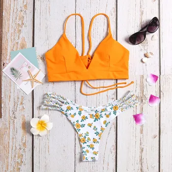 

bikini mujer WWomen's Bikini Cut Flower Swimsuit Pushups Swimwear Beachwear biquinis feminino 2019 bathing suit monokini plavky