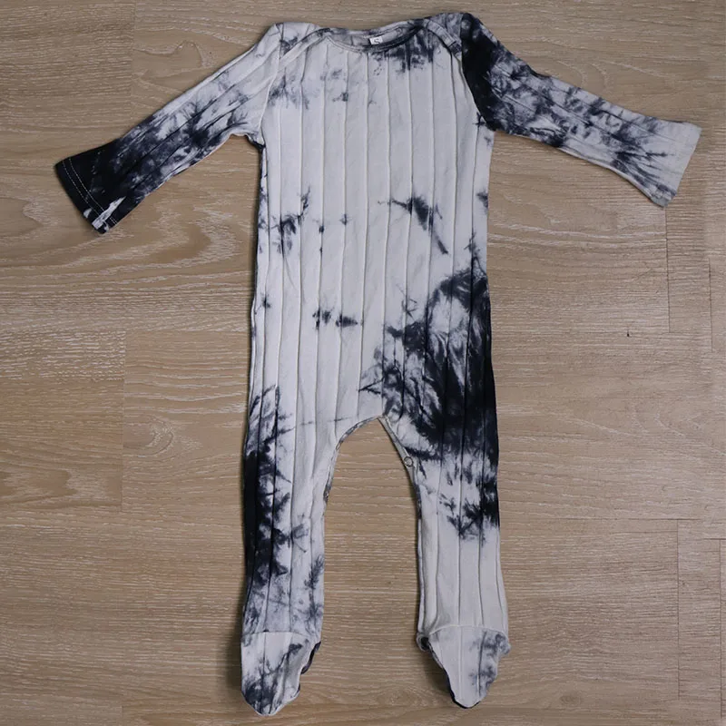 Newborn Baby Girls Boy Cotton Ribbed Ropmers Fall Baby Clothes Set Black Tie Dye Footies bodysuit customized printing Ropa bebe Baby Bodysuits cheap