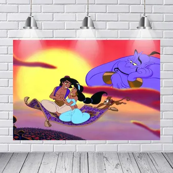 

Aladdin Jasmine Princess Backdrop for Photo Studio Turquoise Purple Girls Birthday Party Backgrounds Custom 7x5FT Vinyl
