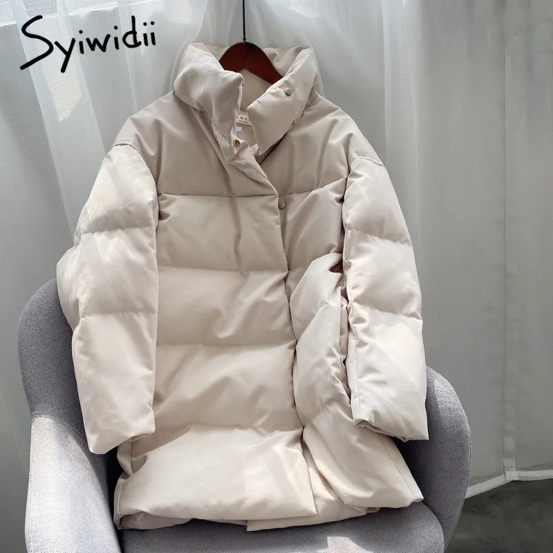 Syiwidii женские зимние длинные куртки 2021 со стоячим воротником на пуговицах