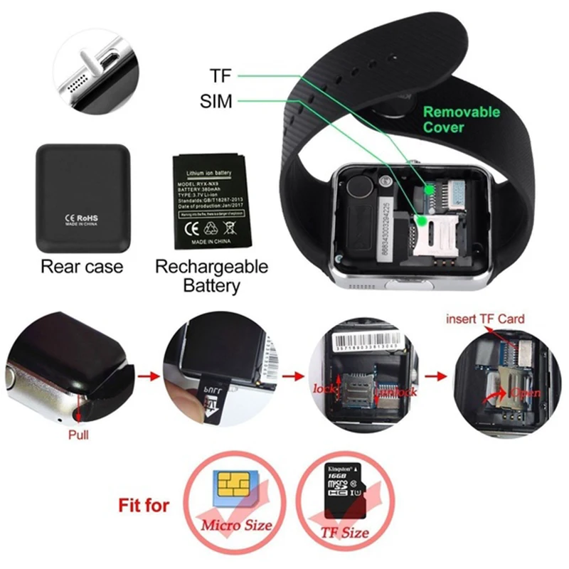 Смарт часы GT08 Plus мужские Bluetooth Android IOS фитнес с 2G GSM SIM TF картой камерой для iPhone Samsung