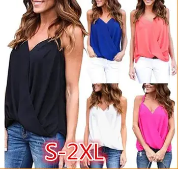 

S-2XL AliExpress eBay Amazon Explosion Model Europe and America Sexy Sling Cross Chiffon Shirt Vest Top Women