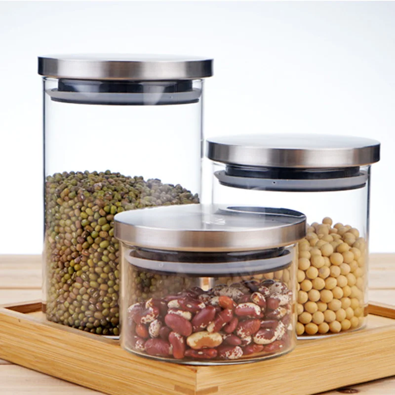 

2019 Hot Sale Food Storage Lead-free Glass Jar Containers and Complements for Kitchen Bottles Sealed Cans with Lid S7 #5