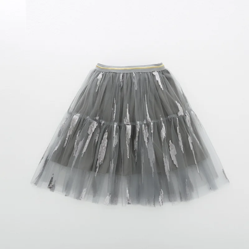Новая юбка-американка для девочек, сетчатые юбки, 3 цвета, длинная Пышная юбка, многослойная детская газовая юбка с пайетками - Цвет: Серый