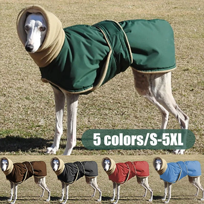 

Winter Warm Dog Clothes Waterproof Thick Dog Jacket Clothing Red Black Dog Coat With Leash Hole For Medium Large Dogs Greyhound