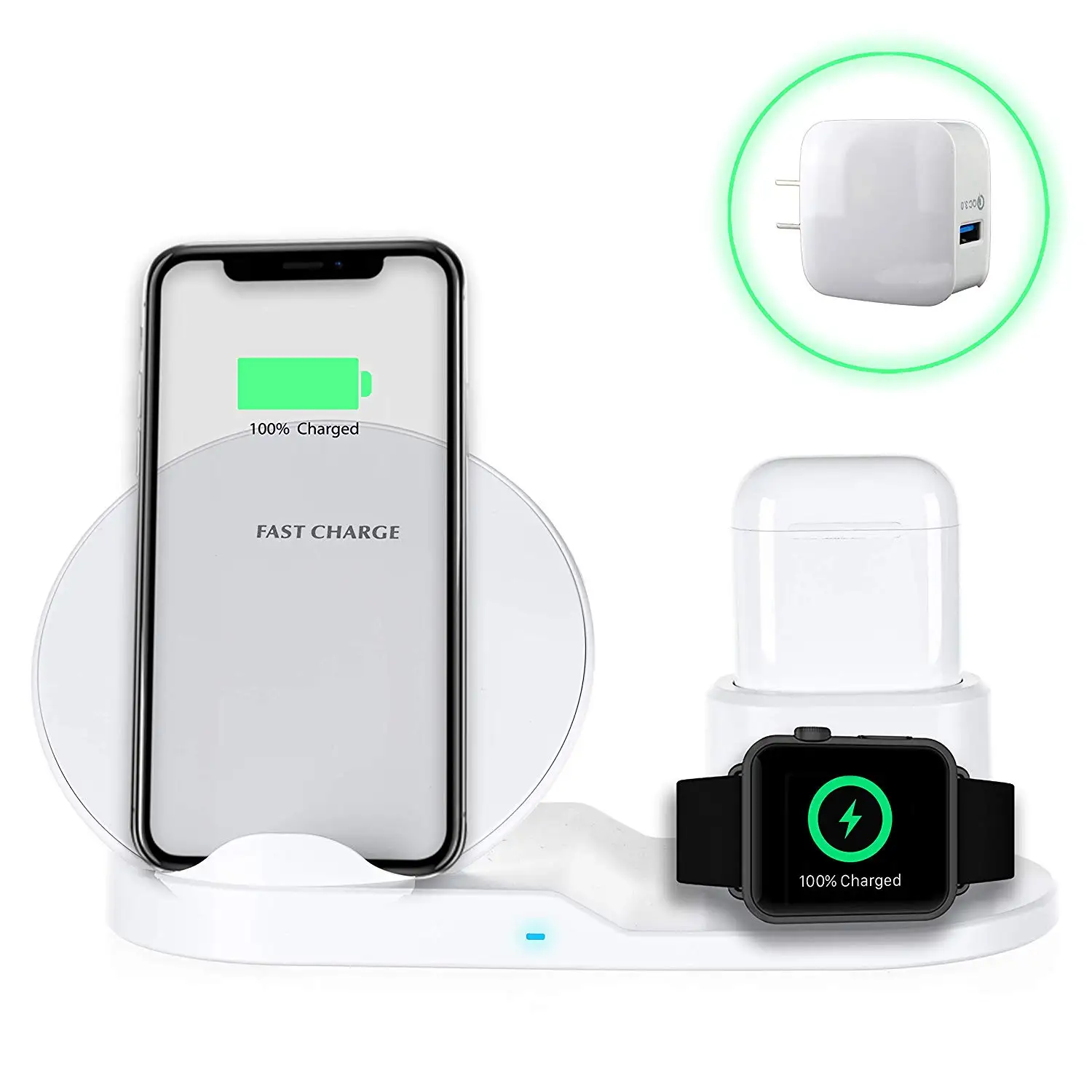 

3-in-1 Wireless Quick Charging Station for Wireless Charging Station for Qi Enabled Smartphones