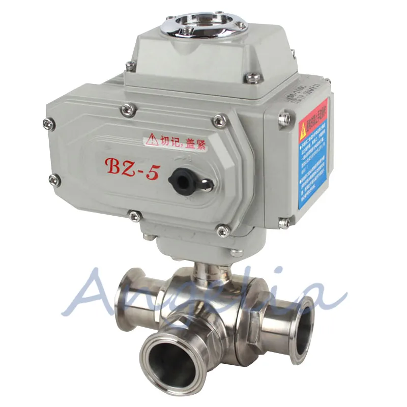 

AC220V 4" Stainless Steel 304 Sanitary Motorized Three Way Ball Valve Tri Clamp OD 119MM