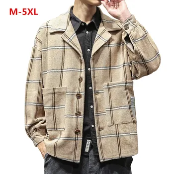 

Men's New Winter Style Retro Checked Blouse Large Checked Sweater Coat Blouse autumn winter Portability Warm Dropshipping mascul