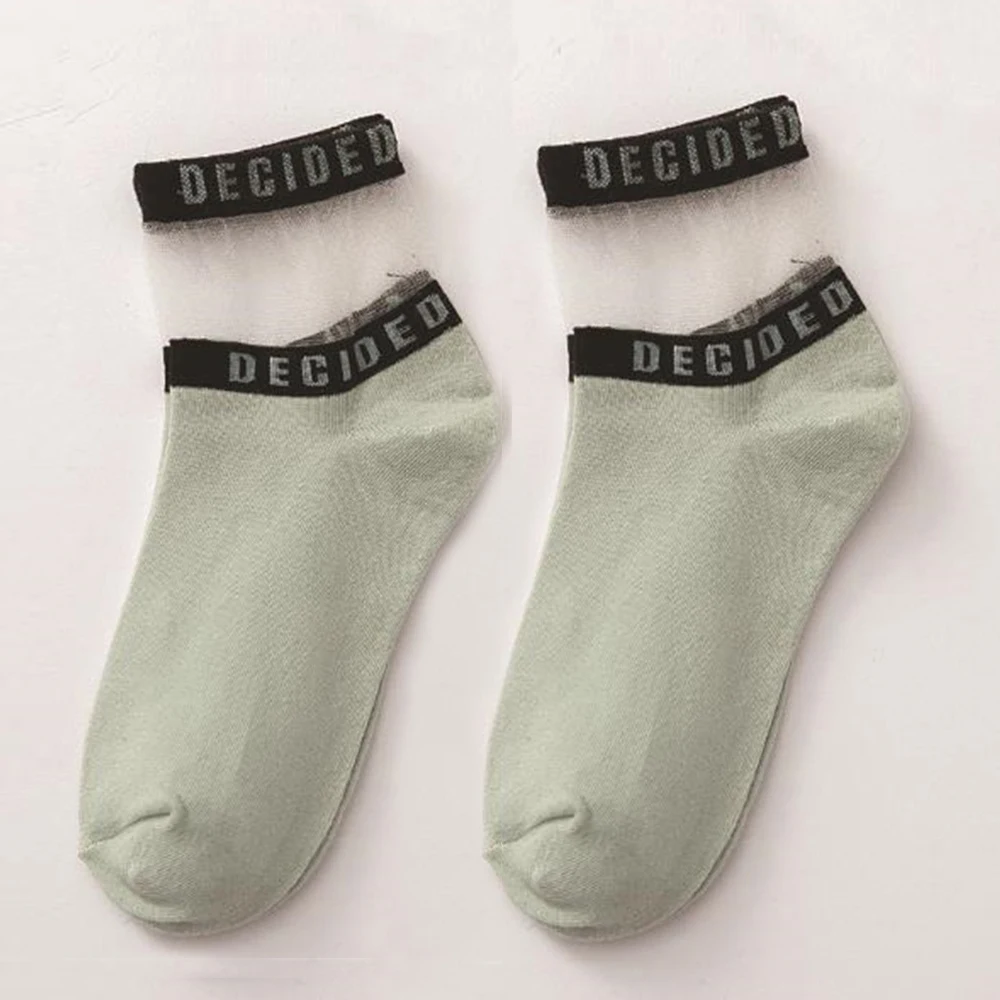 Женские хлопковые носки модные сетчатые с буквенным принтом короткие для