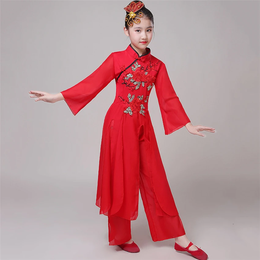 Танцевальные костюмы Hanfu, праздничные наряды, традиционное платье для девочек, детское классическое народное платье Yangko, детское китайское платье