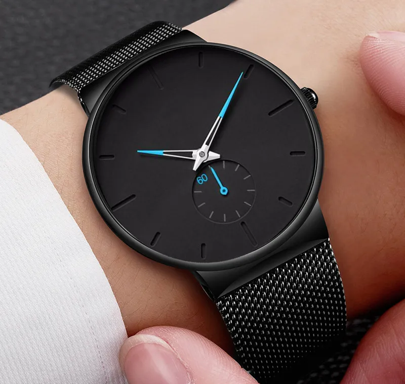 Reloj ultrafino de acero inoxidable para hombre, minimalista, negocios, cuarzo, moda, 2020