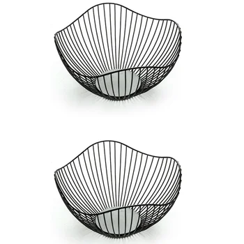 

2 Pack Wire Fruit Container Bowls Stand for Modern Kitchen Countertop, Large Round Black Storage Baskets for Bread, K Cup, and D