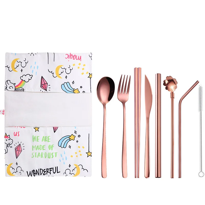 

Portable Tableware Set Cutlery Stainless Steel Kitchen Dinning set Household Travel Utensils Dinnerware Bag Dropship
