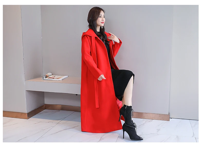 Новая зимняя Корейская шерстяная куртка с капюшоном для женщин, плюс размер, свободное плотное шерстяное длинное пальто кардиган ветровка Альпака куртки