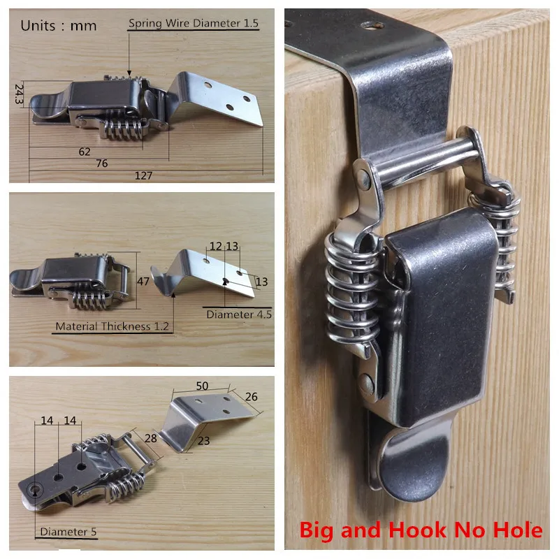 304 Stainless Steel Spring Hasp Wooden Case Lock Buckle Toolbox Lock Mechanical and Electrical Box Hasp Hardware Box Accessories