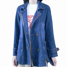 Женская Повседневная джинсовая куртка весна осень синие Двойные джинсы с высокой талией куртки женские повседневные пальто Модные зазубренный воротник верхняя одежда 4XL