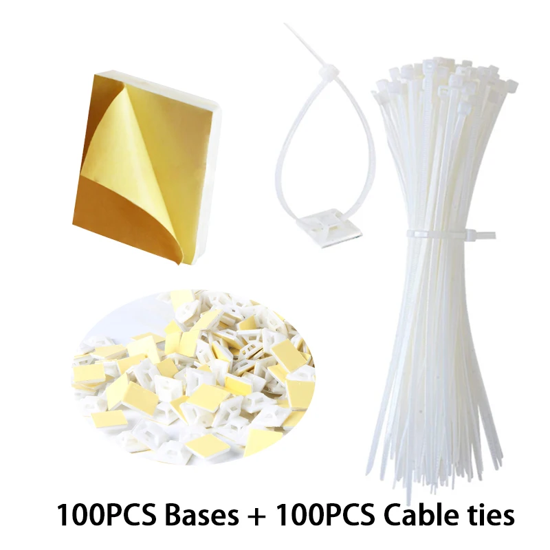 Cable Tie Mounts 100PCS Cable Tie Bases Mount 22X22 Wire Removable Self Adhesive Wall Holder Car Fixing Seat Clamps Suction Positioning Sucker