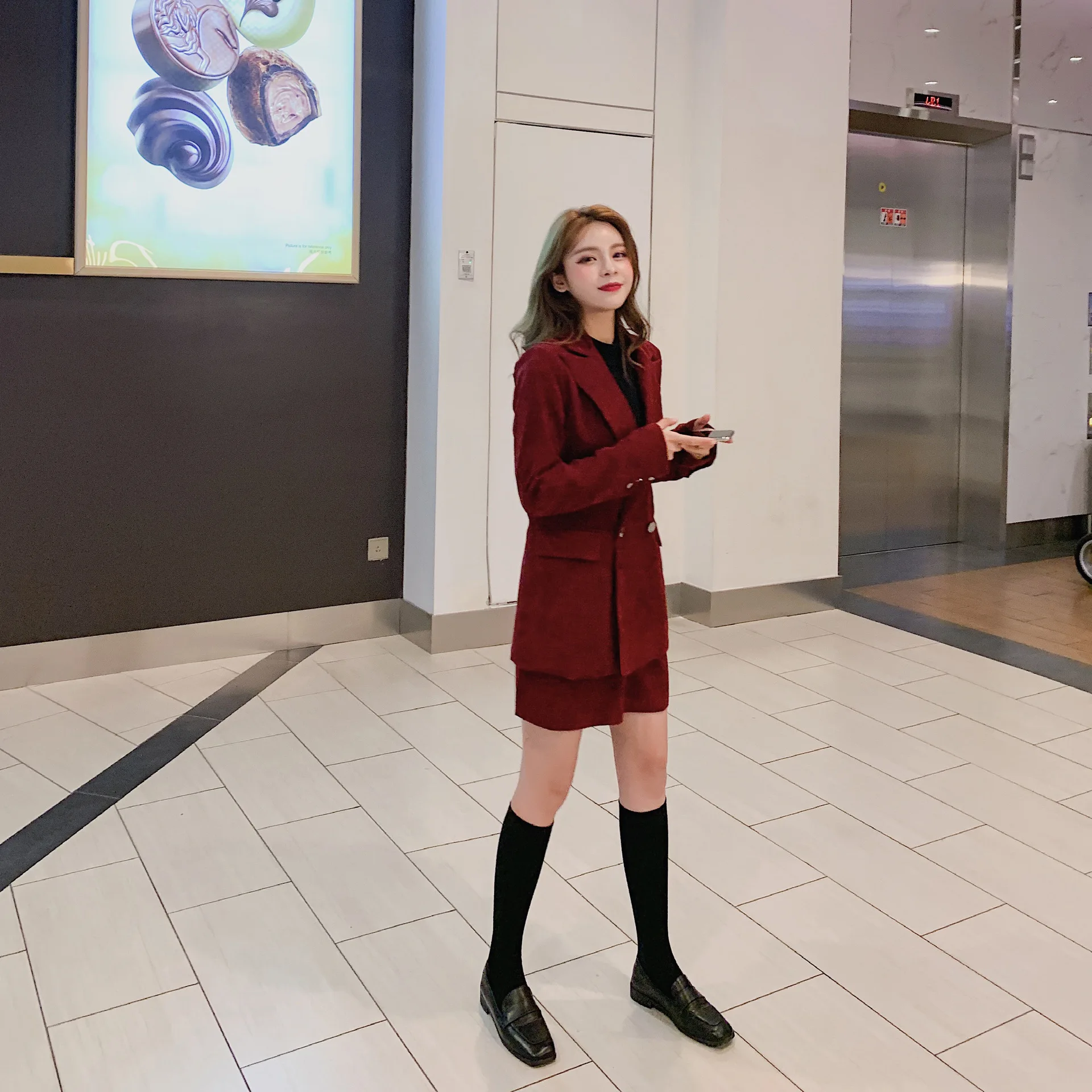 Jacket skirt Элегантные женские костюмы, новинка, Ретро стиль, вельвет, длинный рукав, женский костюм, пиджак, куртка, женские дикие брюки, комплект из двух предметов - Цвет: Jacket skirt