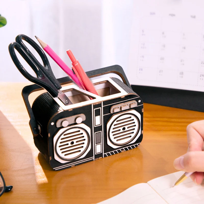  Creative DIY Wooden Penholder with Drawer Wooden Storage Box for Clip Desk Office School