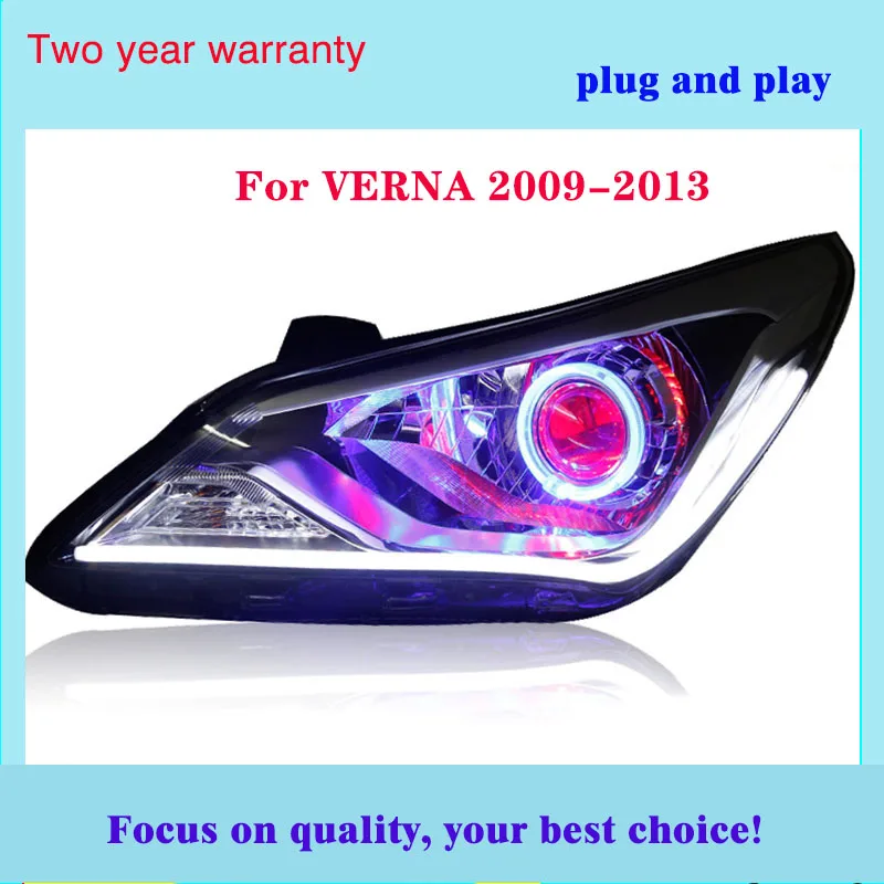 Автомобильный стильный головной светильник для VERNA 2009-2013 светодиодный головной светильник s для VERNA Головной фонарь Angel eye светодиодный передний светильник Bi-Xenon/светодиодный объектив xenon H