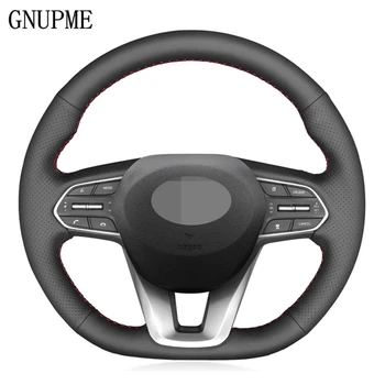 

DIY Hand-stitched Black Artificial Leather Car Steering Wheel Cover for Hyundai Santa Fe 2019