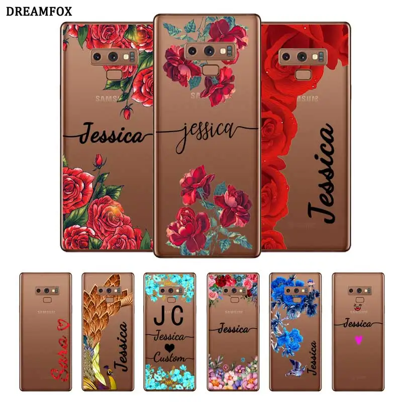 

Flower Custom Name DIY Transparent Soft Silicone Case Cover For Samsung Galaxy Note 3 4 5 8 9 10 Plus M10 M20 M30 Grand Prime