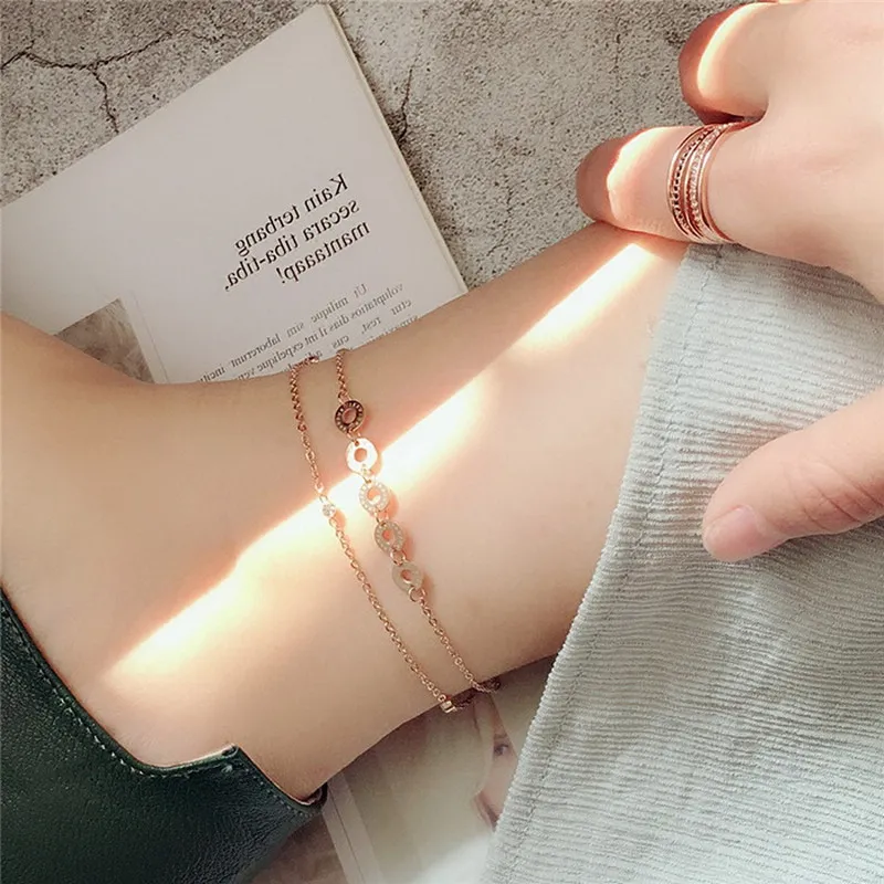 

2019 New Sweet Double-Layer Fashion Rose Gold Anklet Temperament Rose Gold Foot Chain Anklet Beach Party Gift Girls Wholesale