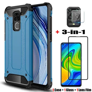 

3-in-1, glass + bumper case for redmi note 9pro xiaomi note 9 s shockproof silicone cases redmi 9s note9 pro cover redmi9 note9s