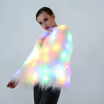 

LED Light Fur Coat Women Rainbow Sparkly Light Up Jacket White Furry Costume Christmas Costumes Cosplay Fluffy Fur Jacket