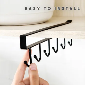 

Under Cabinet Hanger Rack 6 Hooks Kitchen Cupboard Storage Cupboard Shelf Hook Bearing stronger Free of punch Storage Shelf