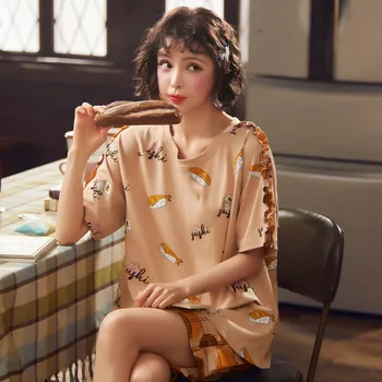 

Summer Girl's Nightdress Cotton Nightgown Plus Size Nightgown Female Sleepshirt Cartoon Nightgown Loose Clothes Print Sleepshirt