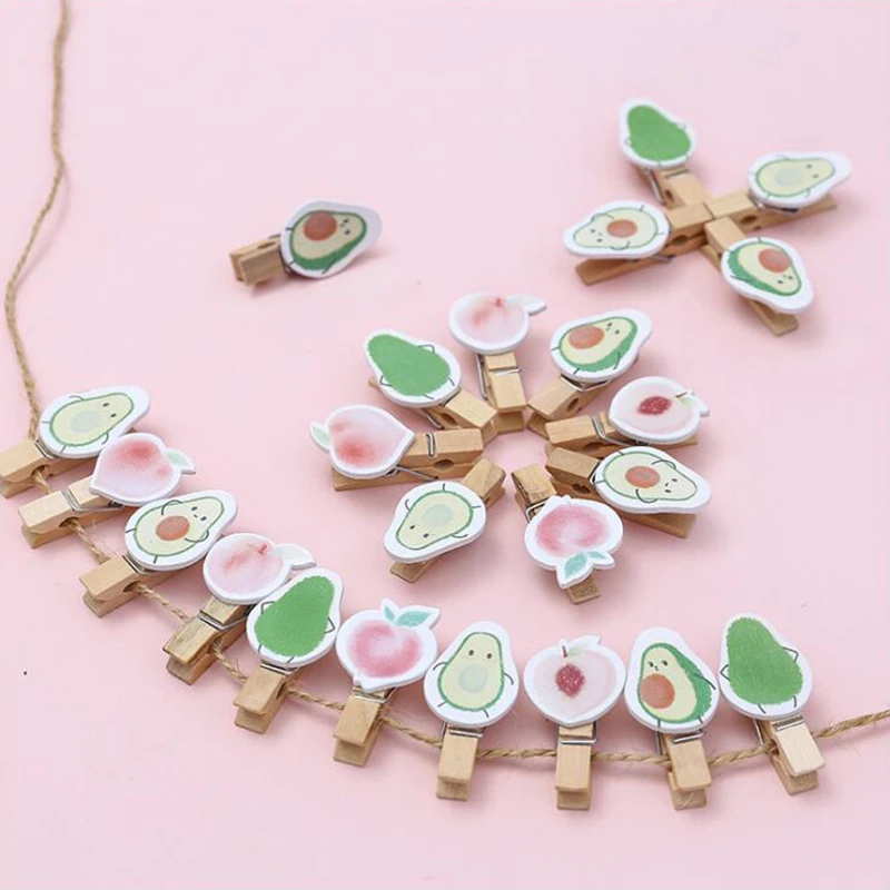 Avocado Series Wooden Rope Clip Series Folder Office Stationery And School Supplies 8PCS/Bag