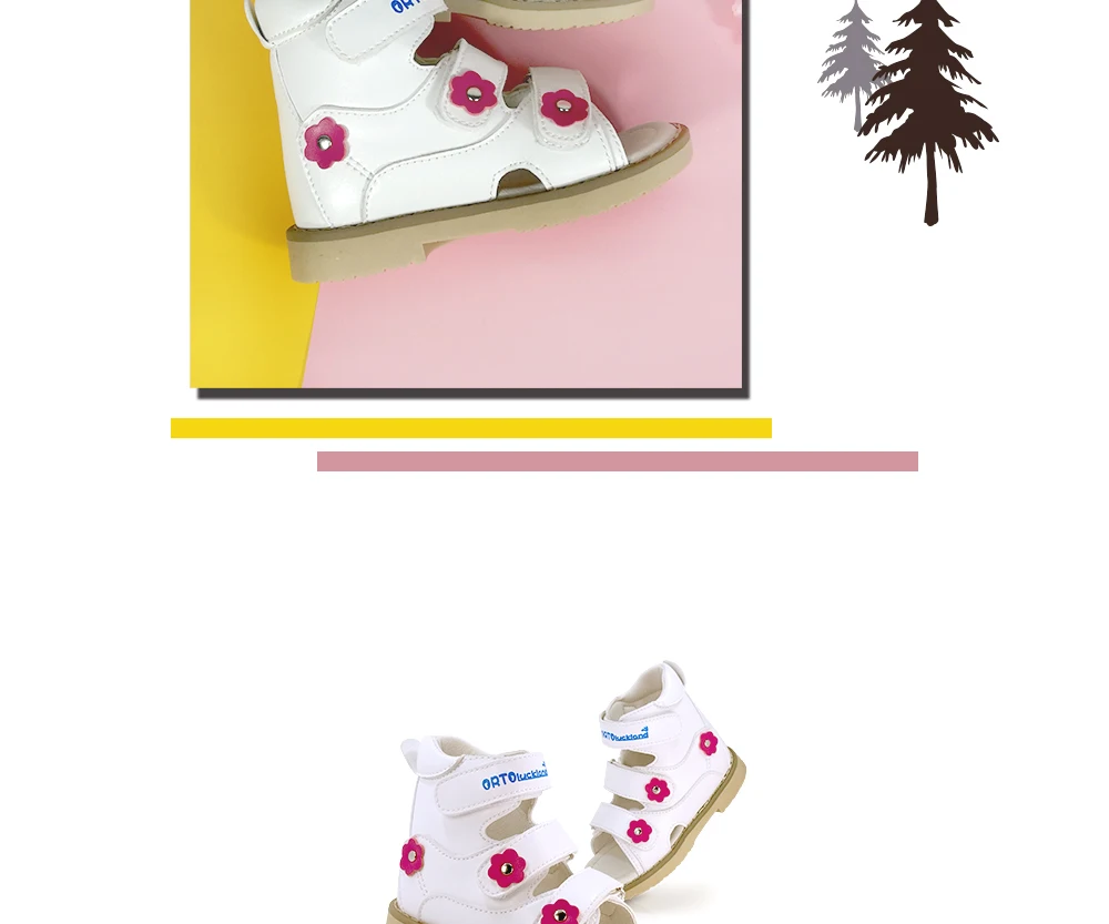Kids Girls High-top Corrective Shoes White Genuine Leather Orthopedic Sandals with Lovely Flower Spring Summer Shoes for Health