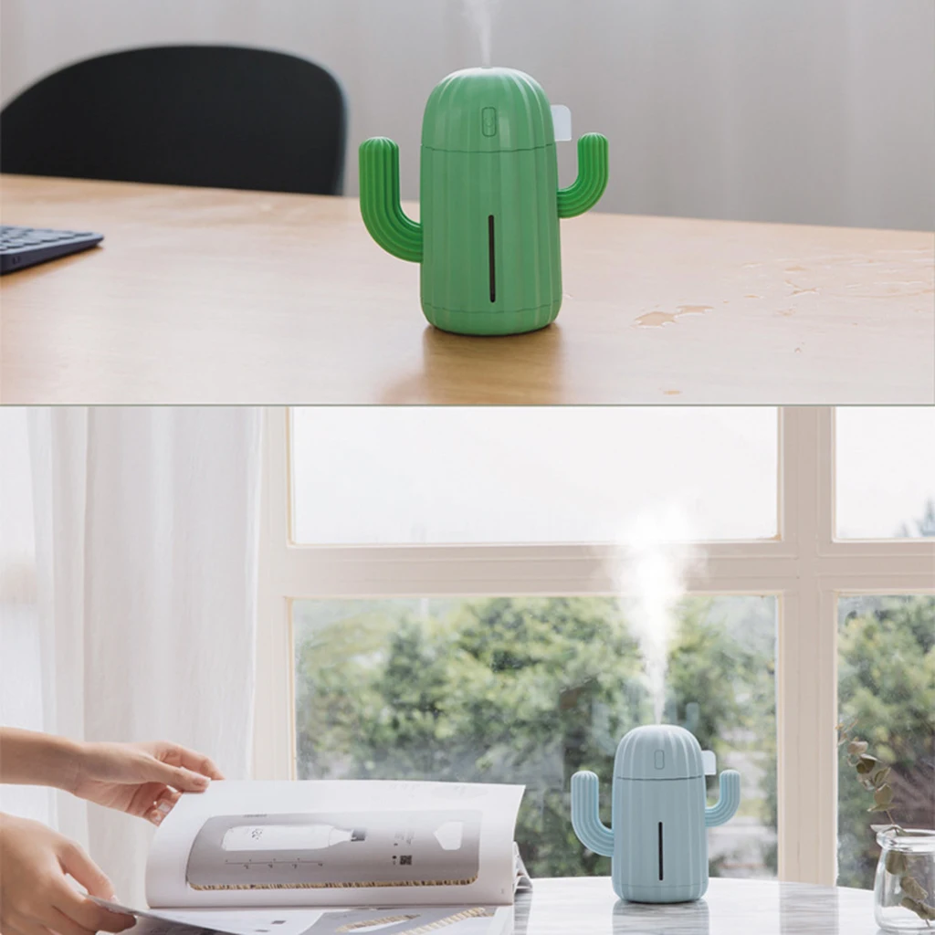 Cute Cactus Air Humidifier with Led Night Light for Home Car Office Desk - Create Clean & Fresh Air - USB or Battery Powered
