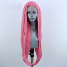 Bombshell розовые прямые волосы синтетический парик фронта шнурка натуральные волосы линия жаропрочных волокон волос сторона расставания для женщин парики