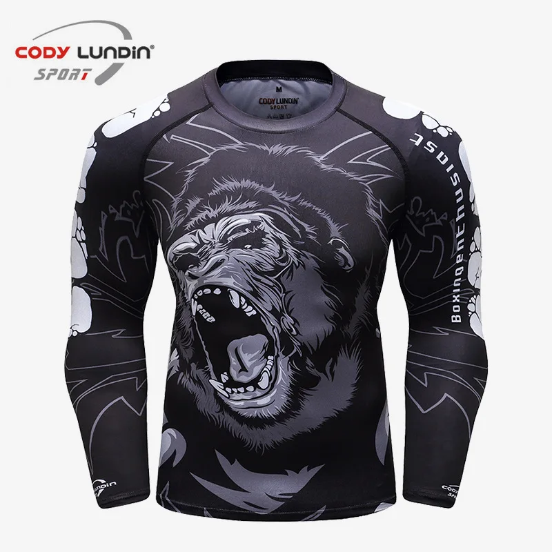 Najtaniej Bjj Gi Rashguard Jiu Jusit MMA koszulka męska z długim rękawem oddychająca Muay Thai koszule odzież MMA kompresja 3D koszulki bokserskie