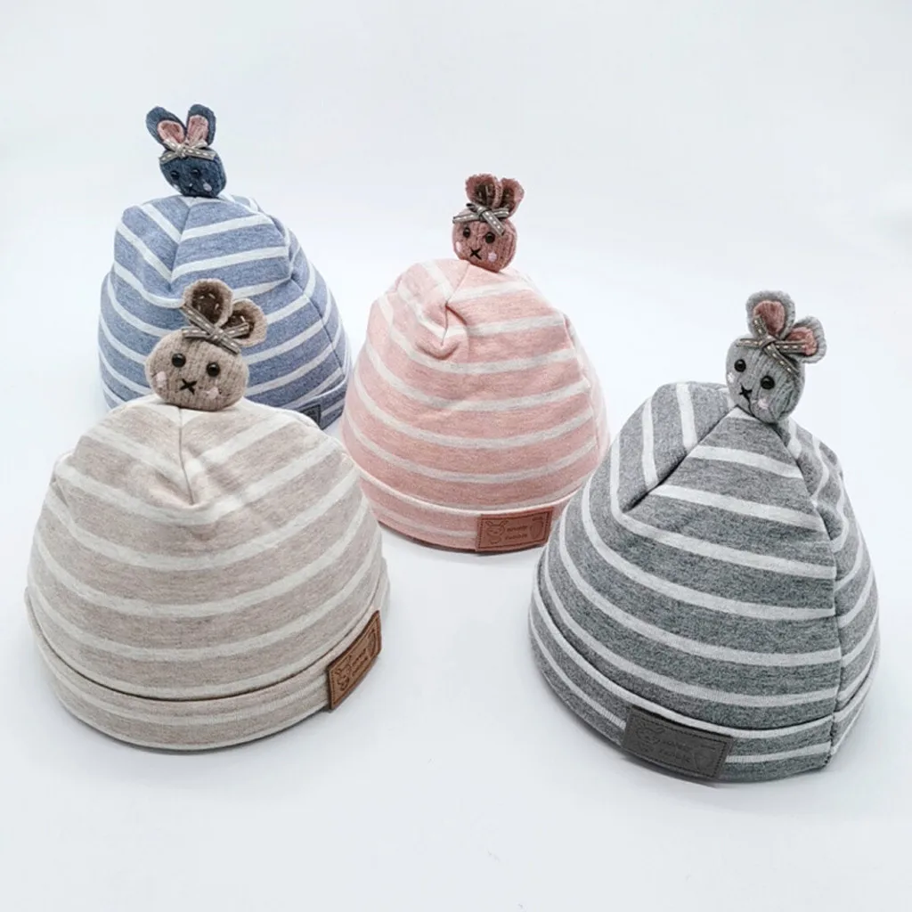 Baby hat autumn and winter thick warm striped cartoon bunny hat Thicker Warm Childs Kids Soft Newborn baby Boys Girls Toddler