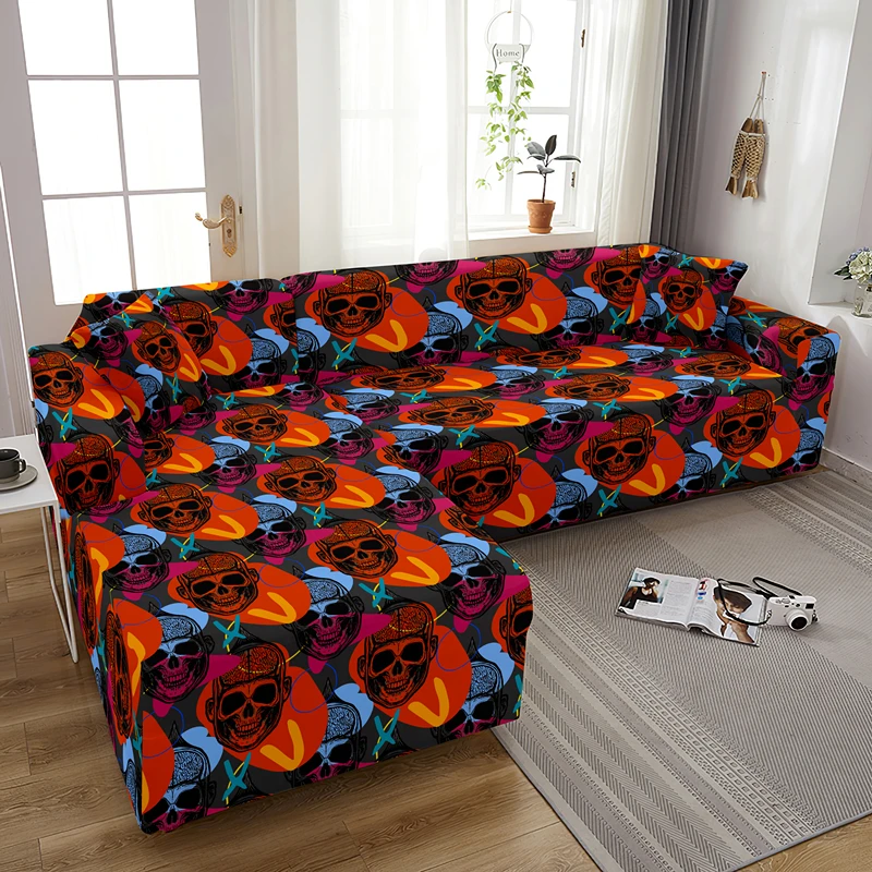 Psychedelic Skull L Shape Stretch Sofa Cover 1/2/3/4 seat Non-slip Combination Couch Covers Elastic Slipcover For Living Room 4