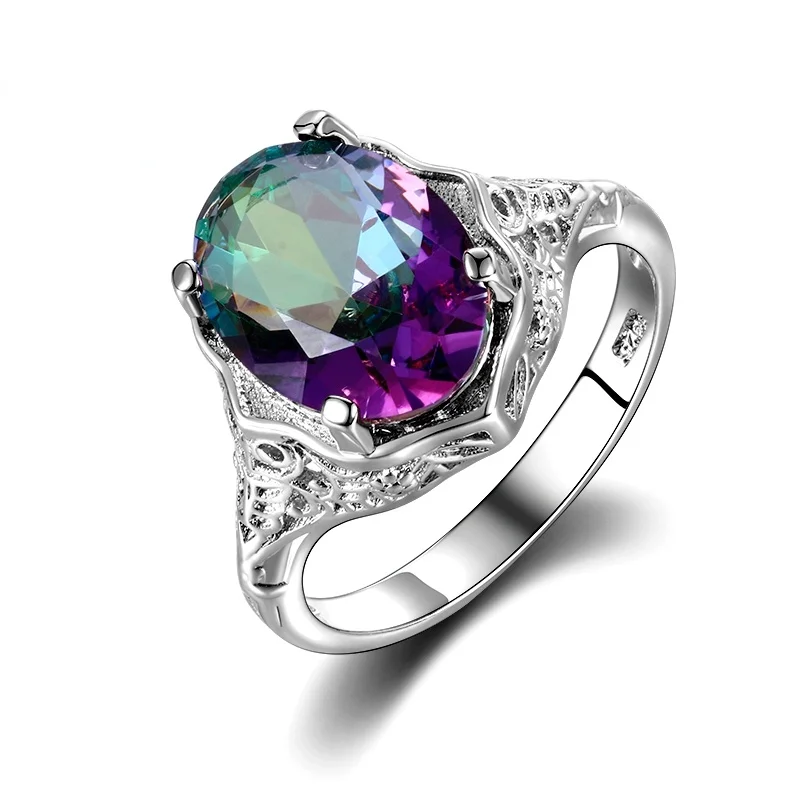 Silver Ring Genuine Rainbow Fire Mystic Topaz Ring S925 Silver Ring Fine Jewelry Gift For Women Lady Girls